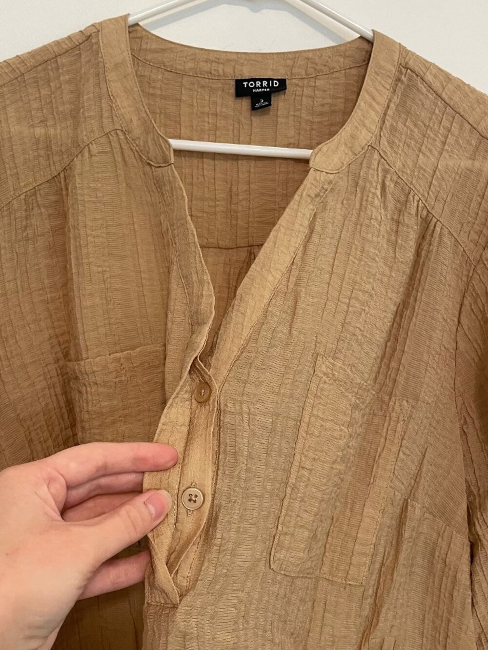TORRID 3 Plus Size Harper Textured Stripe 3/4 Pullover Blouse Tan Brown Work 3X - Picture 7 of 16